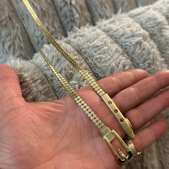 NWT Whiting & Davis Gold Shiny  Gorgeous adjustable long  chain link Belt FINAL